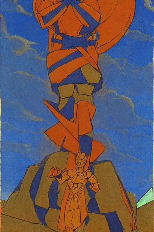 Image similar to thor, marvel, artwork by nicholas roerich,