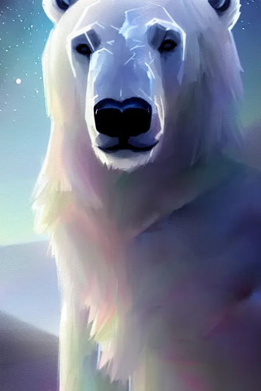 Image similar to a polar bear standing in front of a mirror, digital art by charlie bowater, featured on cgsociety, digital art, ethereal, wiccan, mystical