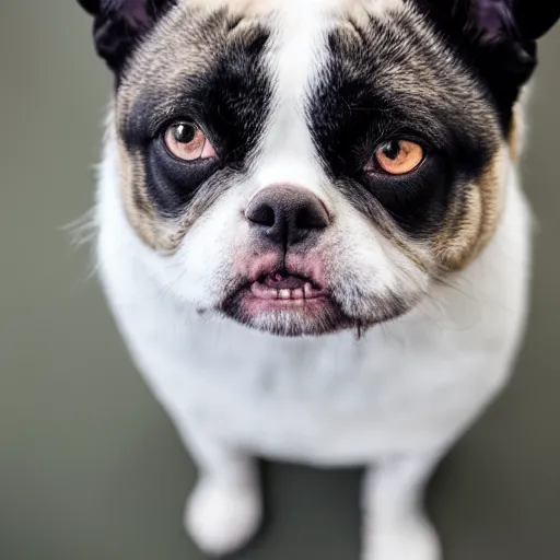 Image similar to grumpy dog try to look like grumpy cat, very detailed, 4 k, sharp focus