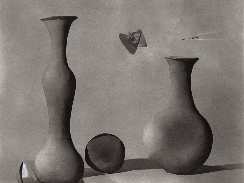 Prompt: flaming gothic stone vase, pot, jug in the shape of a shooting star. karl blossfeldt, salvador dali