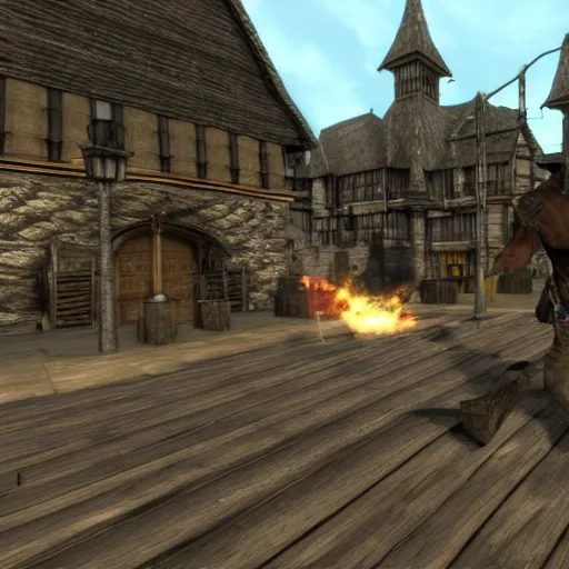 Prompt: chris morris delivers news in the town square, 3 dcg, skyrim, oblivion, morrowind, pc game, gameplay screenshot