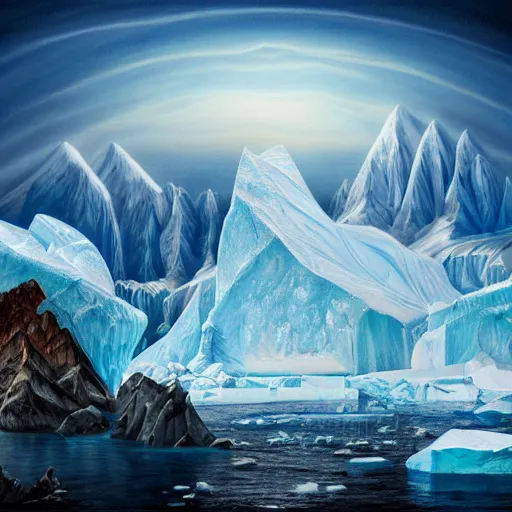 Prompt: mysterious Antarctica glacial cult mountain god, realistic fantasy, oil painting, extremely high detail, photorealistic, cinematic lighting, oil painting, intricate line drawings, 4k resolution