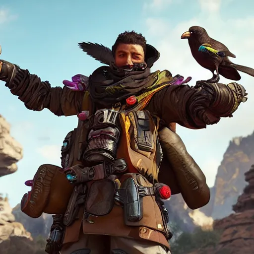 Image similar to portrait of blodhundr from apex legends with his ravens, 8 k uhd, unreal engine, octane render in the artstyle of finnian macmanus, john park and greg rutkowski