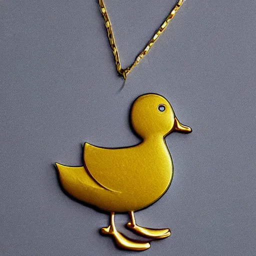 Image similar to a duck, the duck is wearing a gold necklace