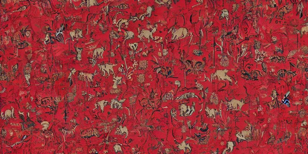 Prompt: tapestry red cat