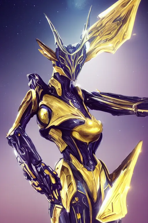 Image similar to galactic hyperdetailed elegant beautiful stunning giantess anthropomorphic mecha warframe female dragon goddess, sharp spines, sharp metal ears, sleek yellow eyes, smooth gold skin, smooth gold armor, bigger than galaxy, epic proportions, epic scale, epic size, warframe destiny fanart, furry, dragon art, goddess, giantess, furaffinity, octane render