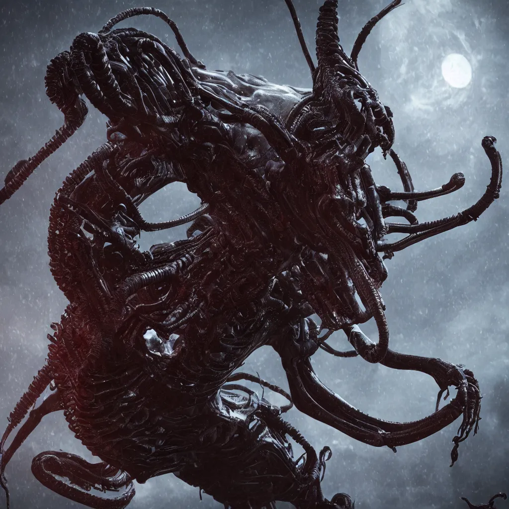 Prompt: a xenomorph, horror, eldritch, octane render, 8 k