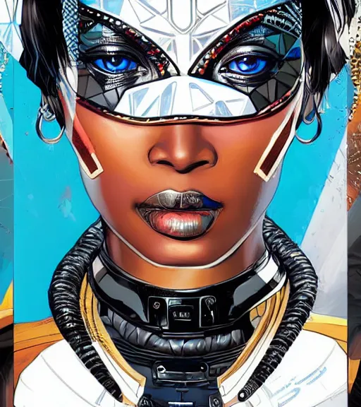 Image similar to african female android, by MARVEL comics and Sandra Chevrier, 4k