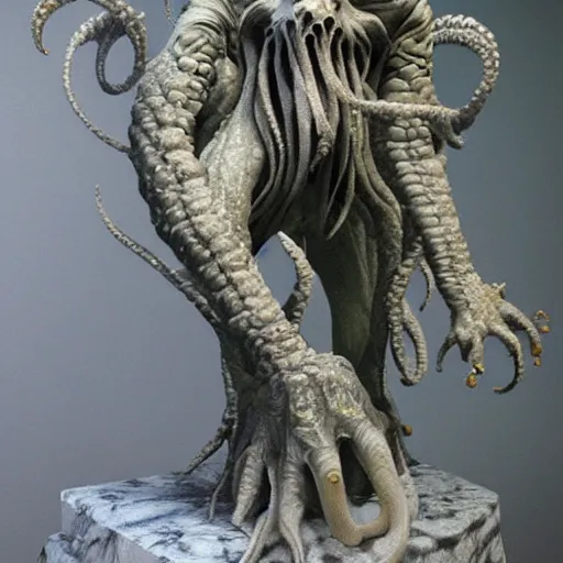 Image similar to cthulhu creature as a marble statue, very detailed, hyper realism