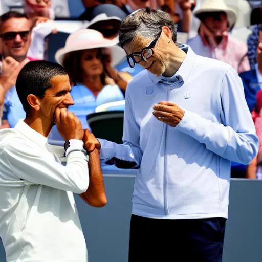 Image similar to bill gates vaccinating Novak Djokovitch at US open