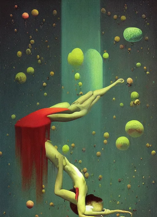 Image similar to She Eats Joyfully of the Suffocating Azure Fruit and Her spiderlike gossamer glistening polyp blossoms bring iridescent fungal flowers whose spores black the foolish glaring stars Edward Hopper and James Gilleard, Zdzislaw Beksinski, Mark Ryden, Wolfgang Lettl highly detailed