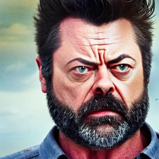 Prompt: logan wolverine as nick offerman, with claws, photorealistic movie still, detailed, 8 k