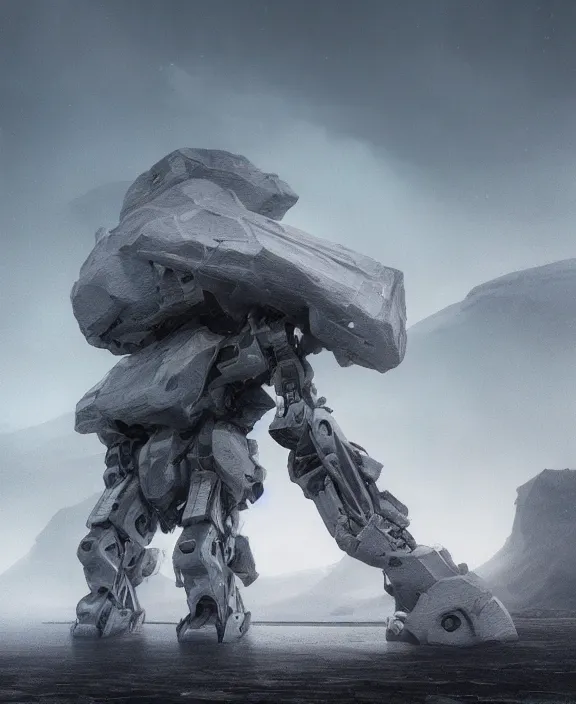 Image similar to surreal romantic stranded valley prometheus horizontal white mecha building architecture by ruan jia, futuristic blame, white architecture in the beach in iceland, foggy, highly detailed, digital painting, arstation, concept art, hyperealistic octane render, unreal engine