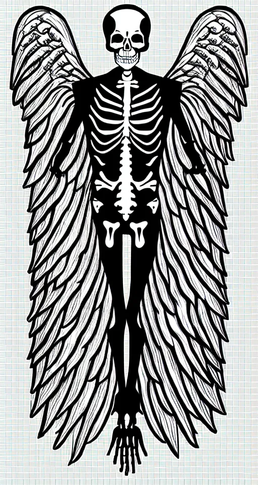 Image similar to full length male skeleton with angel wings only, illustration style, transparent background, symbolic, cinematic, super detailed and intricate, elegant, hyper - realistic