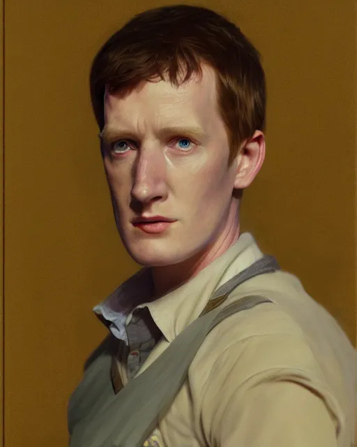 Image similar to medium - shot oil portrait of vislor turlough played by mark strickson at age 1 8, drawing in a sketchbook, from doctor who series, artstation, highly detailed digital painting, smooth, global illumination, fantasy art by greg rutkowsky, karl spitzweg, leyendecker