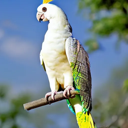 Prompt: albino peacock parrot hd nature photography