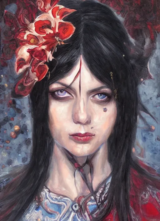 Prompt: miriam from bloodstained, portrait, oil painting, detailed