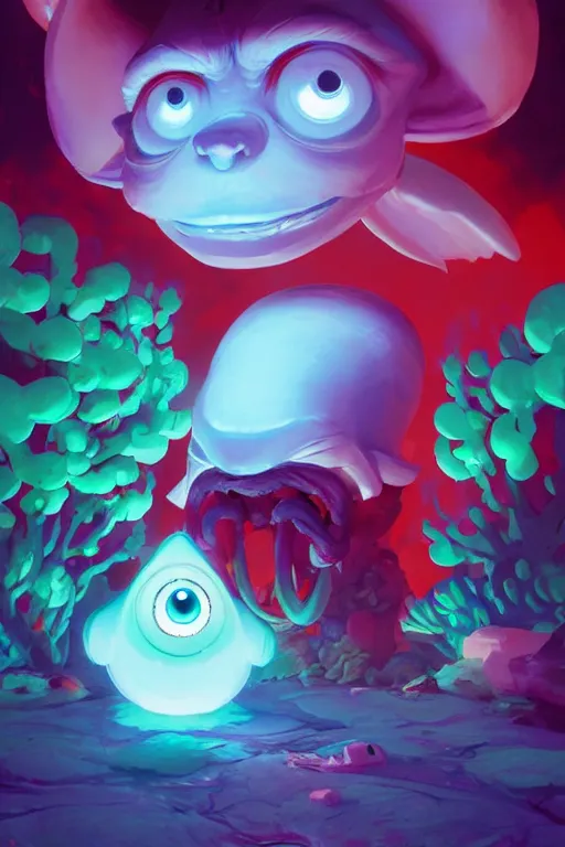 Image similar to smurf ghost creature animal sushi cristal very big eye roots cactus elemental flush of force nature micro world fluo fishscale, behance hd by jesper ejsing, by rhads, makoto shinkai and lois van baarle, ilya kuvshinov, rossdraws radiating a glowing aura global illumination ray tracing hdr