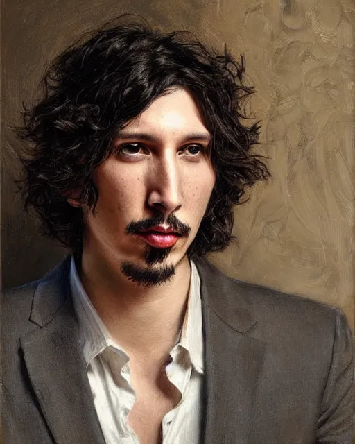 Prompt: beautiful realistic artistic detailed portrai of a short - haired adam driver by gaston bussiere, donato giancola