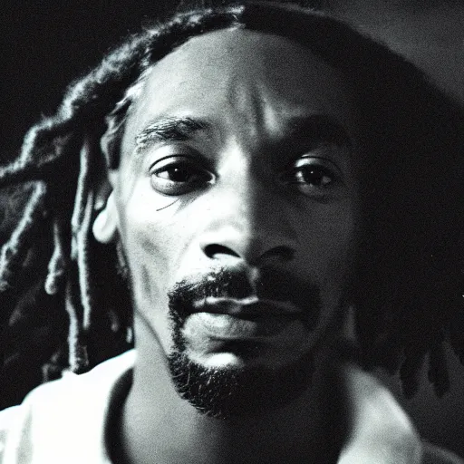 Image similar to cinematic film still of Snoop Dogg starring as Bob Marley, directed by Spike Lee, candid photo, 1999, Jamaica, shallow depth of field, , photograph, epic lighting