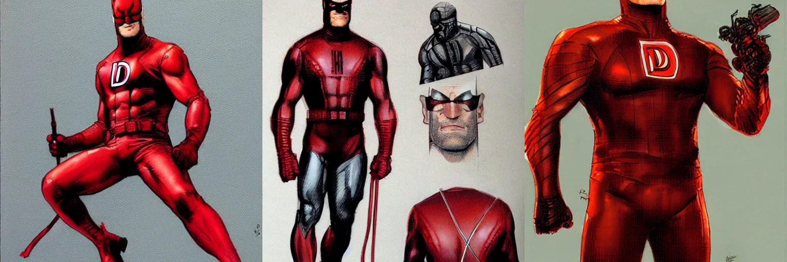 Prompt: daredevil concept art leather suit billy stick painted by travis charest