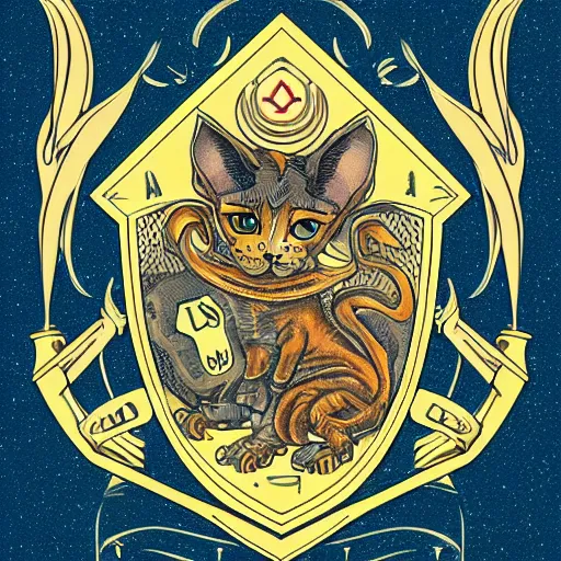 Prompt: devon rex family crest with macbook, style of kilian eng, light, high fantasy, illustration, tattoo