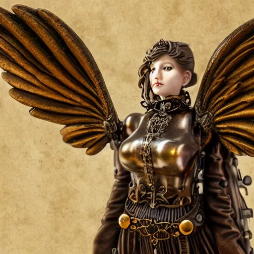 Image similar to steampunk angel, 8 k, shallow depth of field, 8 k, ultra high detail, concept art,