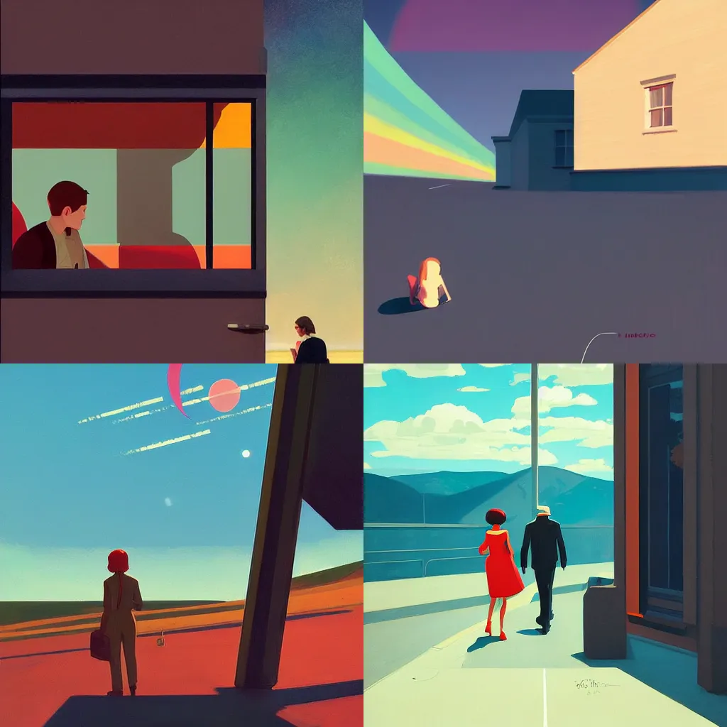 Prompt: 🛰 🌈 by atey ghailan and edward hopper