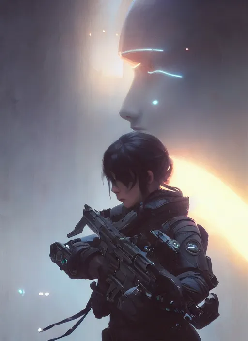 Prompt: girl wearing tactical gear, intricate lights, bio luminescent, plasma, by ruan jia and artgerm and range murata and wlop and ross tran and william - adolphe bouguereau and beeple. key art. fantasy illustration. award winning, artstation, intricate details, realistic, hyperdetailed, 8 k resolution.