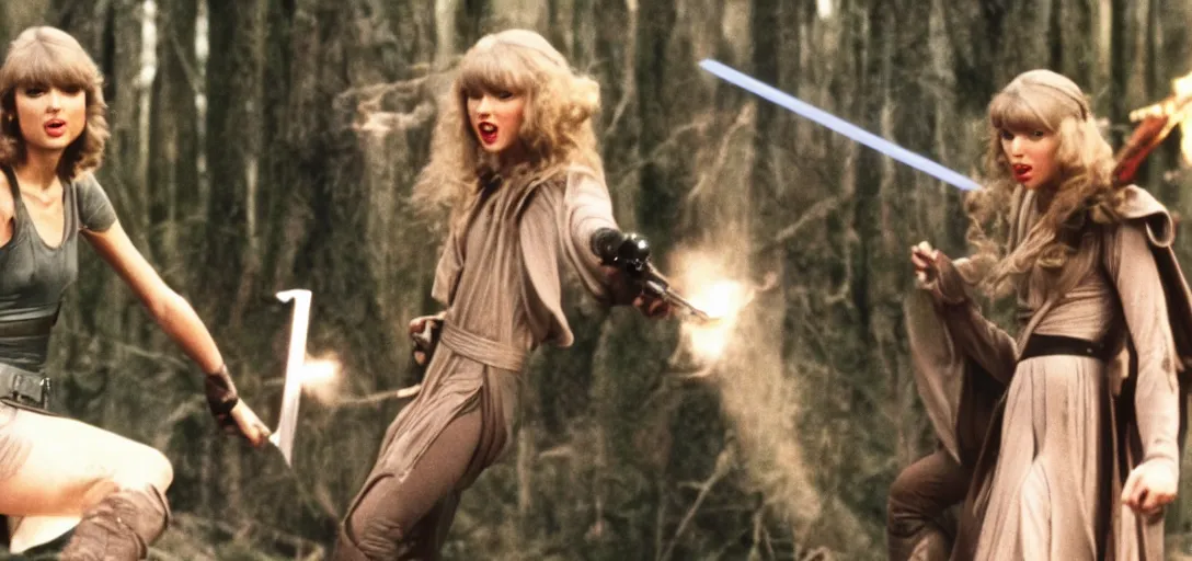 Image similar to a still of Taylor Swift in Return of the jedi 1983