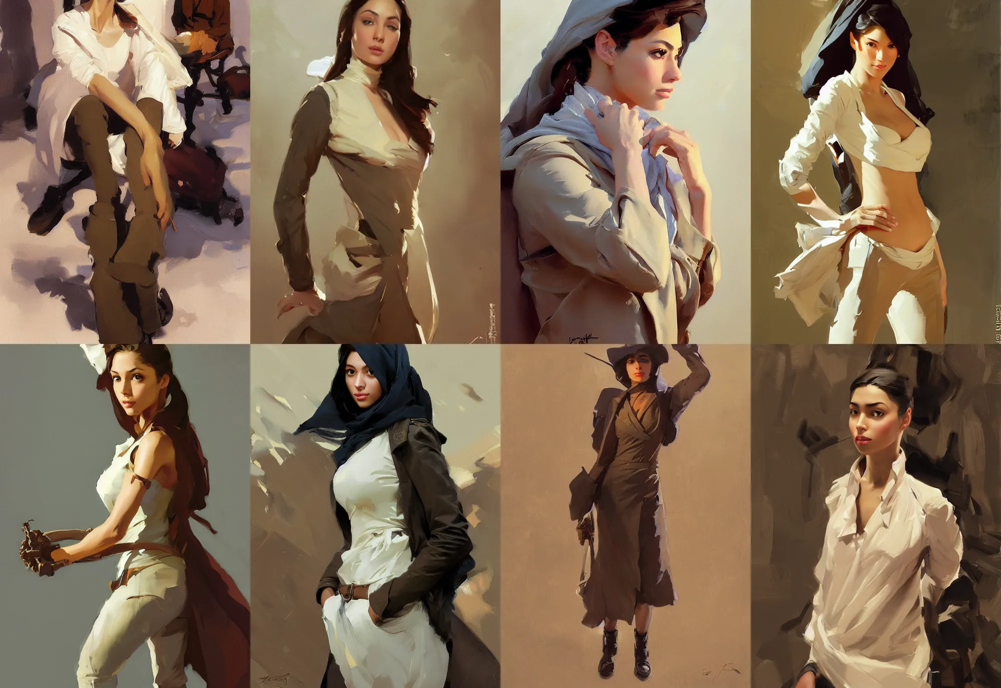 Image similar to portrait of russian iranian asian african model girl jodhpurs winter traveler greg manchess painting by sargent and leyendecker, studio ghibli, fantasy, medium shot, asymmetrical, intricate, elegant, matte painting, illustration, hearthstone, by greg rutkowski, by greg tocchini, by james gilleard, by joe fenton