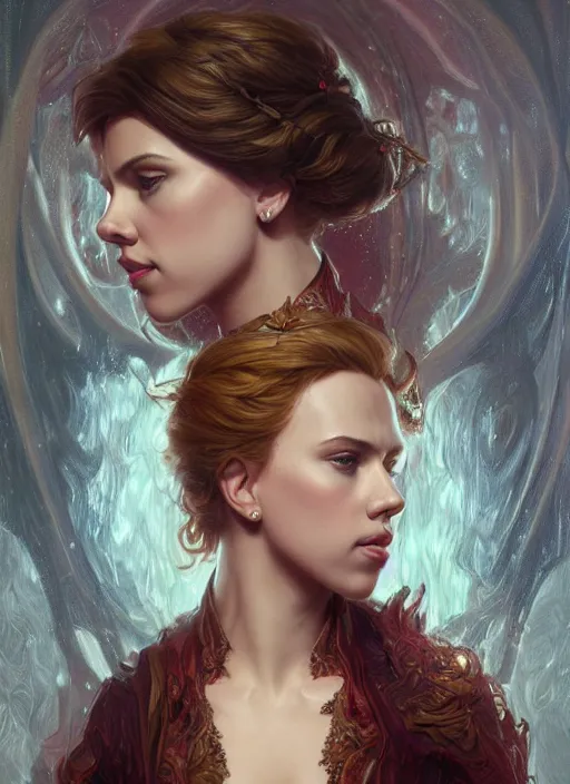 Prompt: Scarlett Johansson, fantasy, intricate, elegant, highly detailed, digital painting, artstation, concept art, smooth, sharp focus, illustration, art by artgerm and greg rutkowski and alphonse mucha