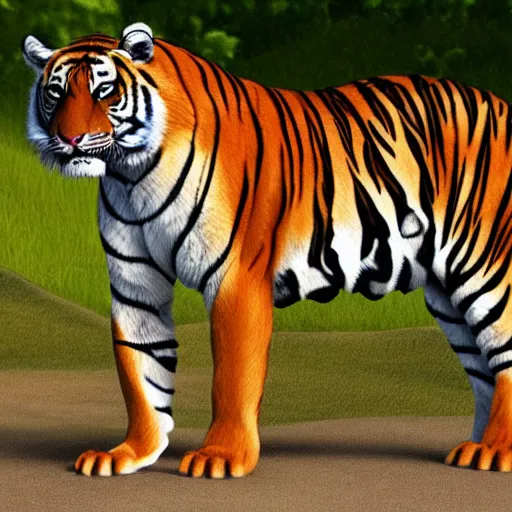 Prompt: A muscular standing tiger posing for the camera, featured on DeviantArt, FurAffinity