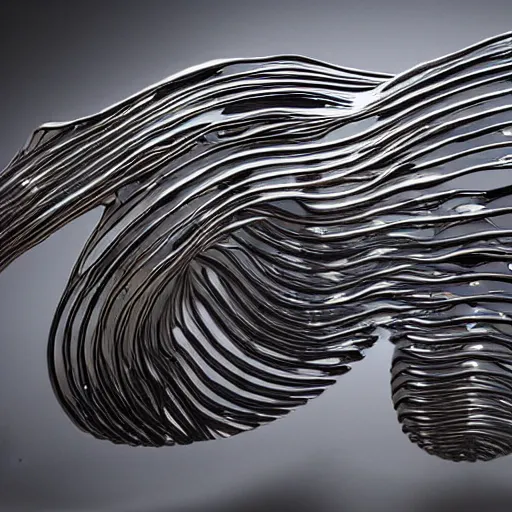 Image similar to liquid forms in metal abstract sculpture cyberpunk