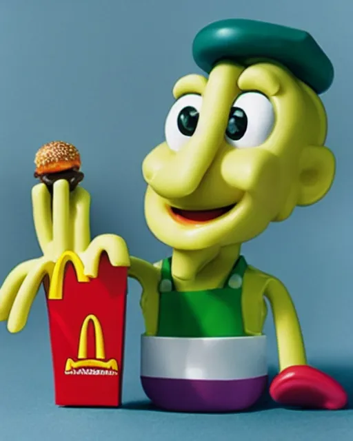 Prompt: photograph of a handsome squidward mcdonalds happy meal toy