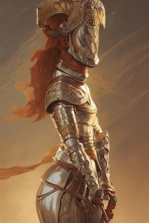 Prompt: a female knight in intricate armor, intricate, elegant, highly detailed, digital painting, artstation, concept art, smooth, sharp focus, illustration, art by artgerm and greg rutkowski and alphonse mucha and william - adolphe bouguereau