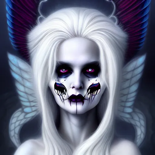 Prompt: goddess of death in a cemetary, white hair, bright, cool colors, digital painting, realism, extreme detail, trending on artstation, by natalie shau