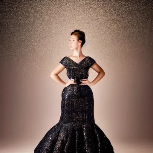 Image similar to Stunning picture of a model wearing a magnificent ball gown inspired by Van Gogh's Starry Night. Studio lighting
