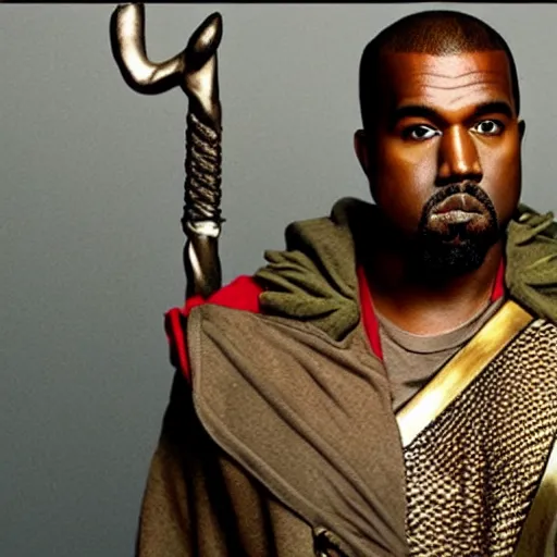 Image similar to kanye west as thor, the god of thunder