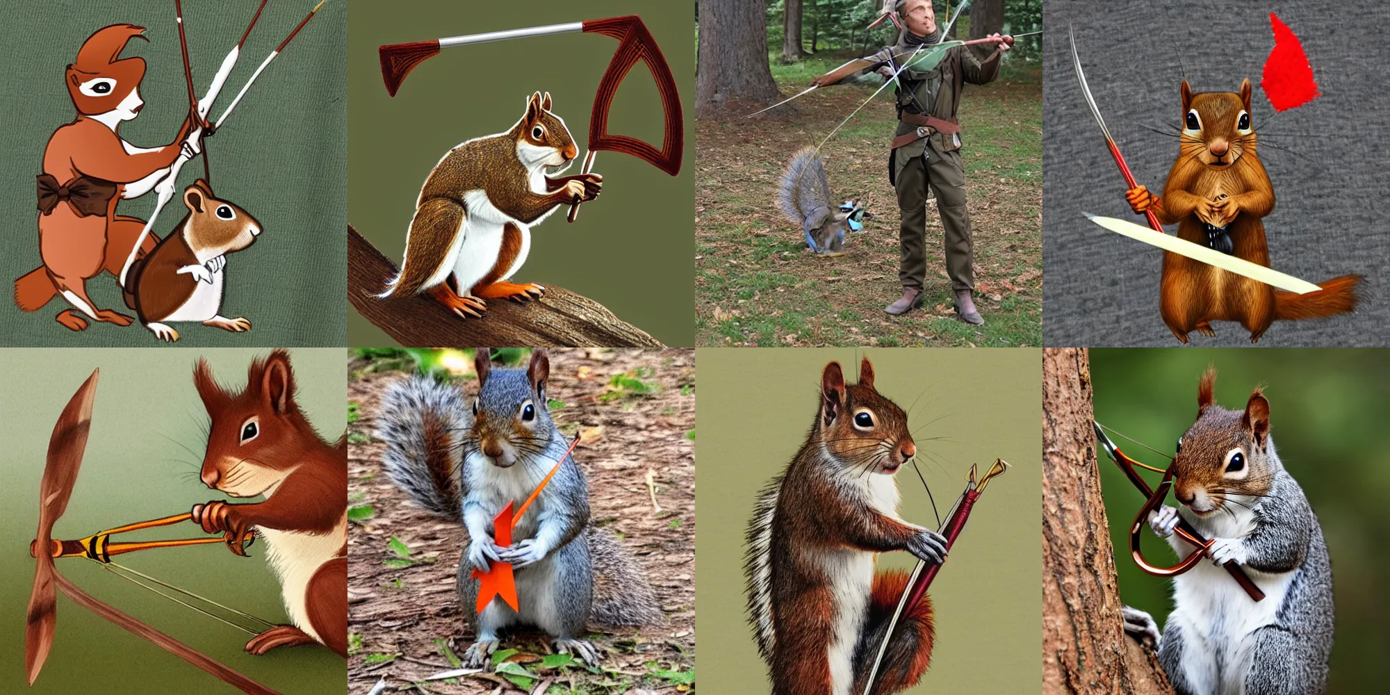 Prompt: squirrel ranger with a bow and arrow