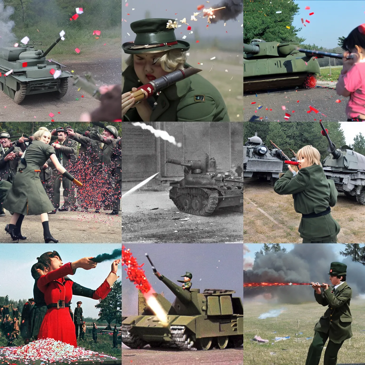 Prompt: Katyusha firing confetti