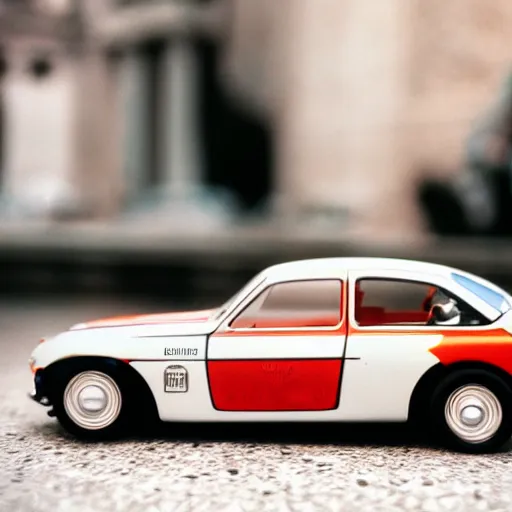 Image similar to 3 5 mm photo of dior design car like hot wheels model, rome background, epic cinematic