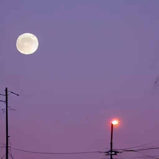 Image similar to photo of low moon behind power pole, telephoto lens