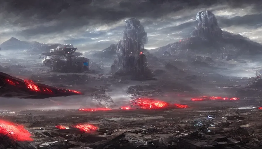 Prompt: matte painting of a huge sci - fi battlefield