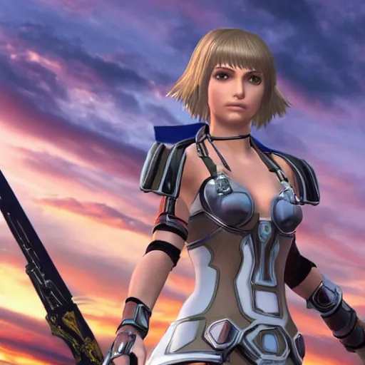 Image similar to natalie portman in xenoblade chronicles, character render, full body shot, highly detailed, in game render