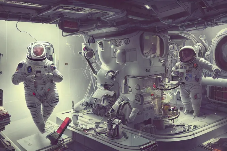 Image similar to hyperrealistic photography of a machine entering an astronaut host in the style of Jin Kagetsu, James Jean and wlop, highly detailed, sharp focus, intricate concept art, digital painting, ambient lighting, vivid colors, 4k, artstation