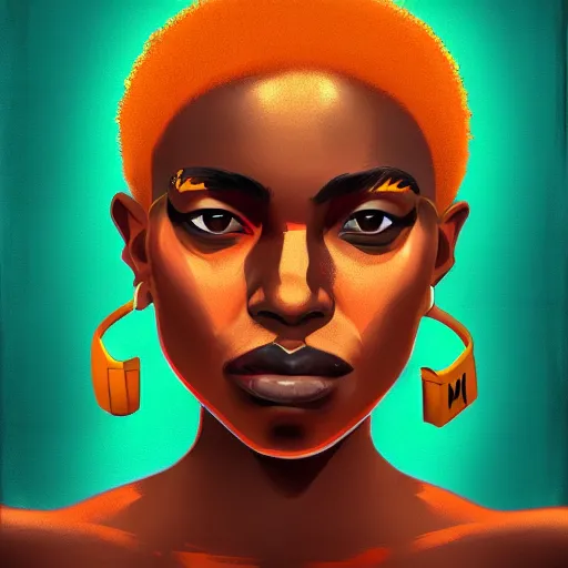 Image similar to A digital portrait painting of an afropunk female character in a favela street, medium shot, asymmetrical, profile picture, edgy, painting by Alberto Mielgo, trending on artstation,