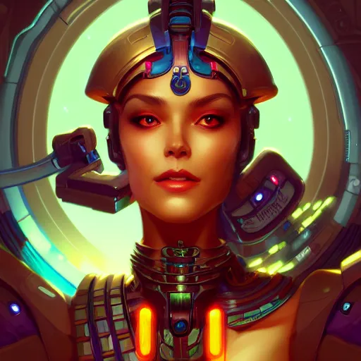 Image similar to a portrait of a beautiful cybernetic cleopatra, cyberpunk concept art by pete mohrbacher and wlop and artgerm and josan gonzales, digital art, highly detailed, intricate, sci-fi, sharp focus, Trending on Artstation HQ, deviantart, unreal engine 5, 4K UHD image