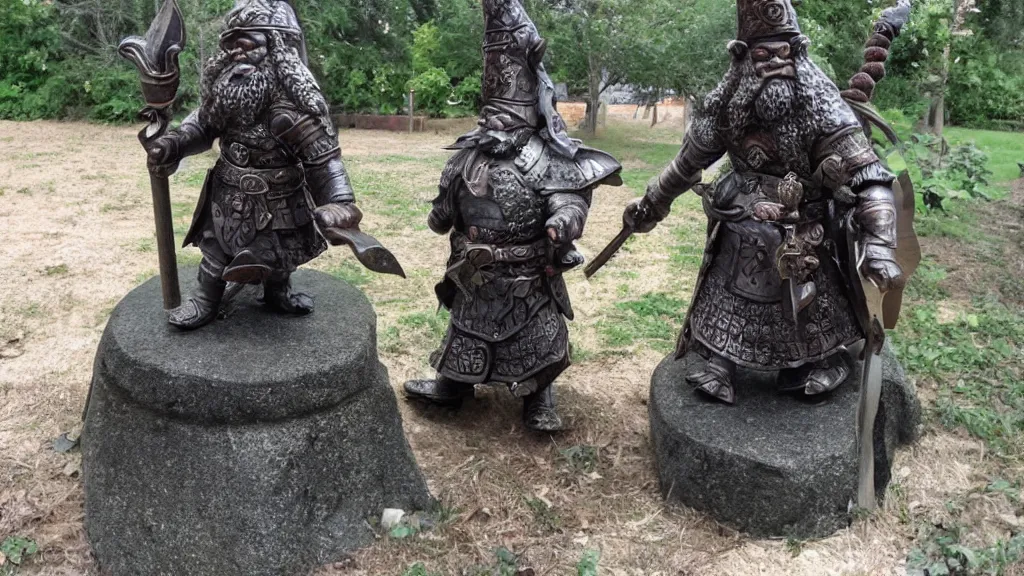 Prompt: a Metal Statue of a dwarf warrior