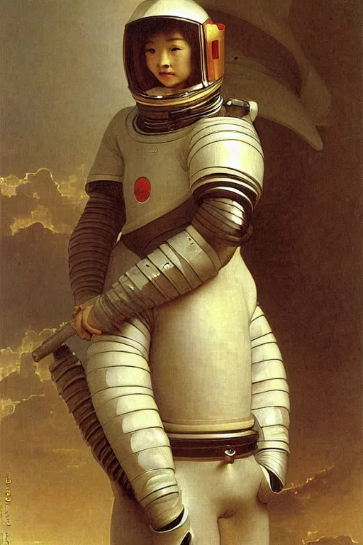 Image similar to portrait of a astronaut is a chinese dragon in armor and helmet, majestic, solemn, by bouguereau